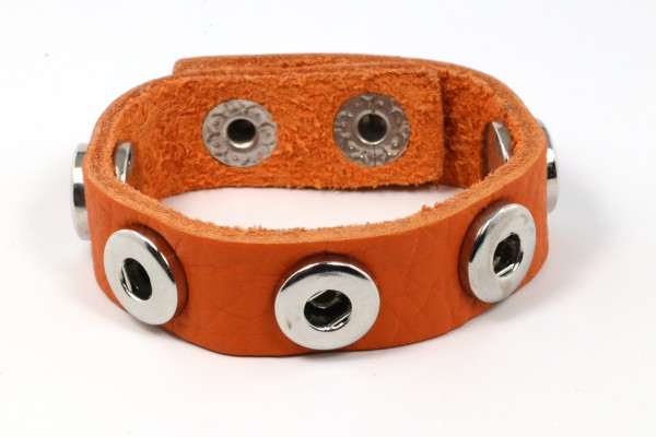 Lederarmband für 5 Mini Druckknöpfe, weich, Orange, 16-18cm