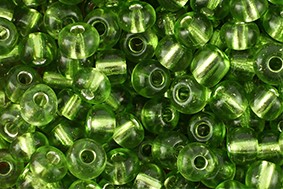 Samenperlen, rund, Grün mit Silberfolieneinzug, 15gr, 6/0, 4mm