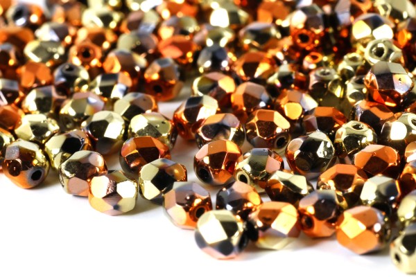 Böhmische Schliffperlen, Jet California Gold Rush, 4mm, 50 Stück