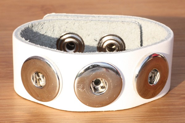 Lederarmband für 3 Druckknöpfe, Weiß, 240x24x3mm