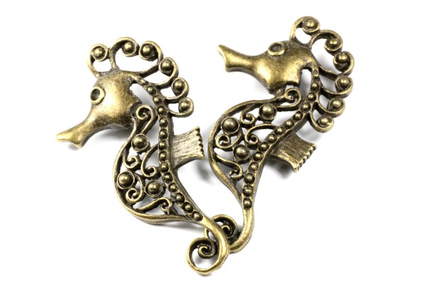 Anhänger, Seepferdchen, filigran, Antik Bronzefarben, 27x51mm