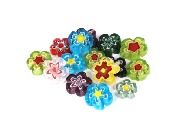 Millefiori Perlen, Blümchen, bunt gemischt, 12mm