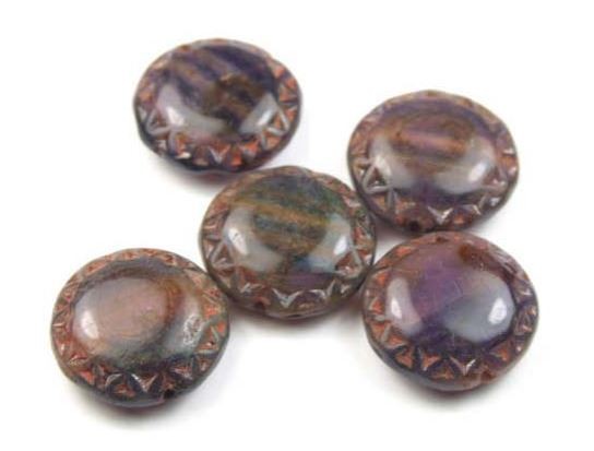 Glasperlen in Steinoptik, böhmisch, Taler, Braun, 15mm