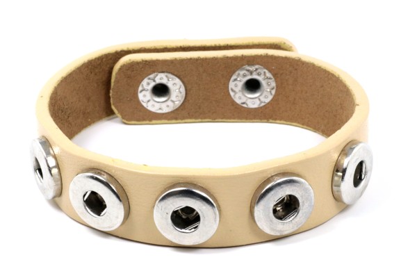 Lederarmband für 5 Mini Druckknöpfe, Creme, 18-20cm