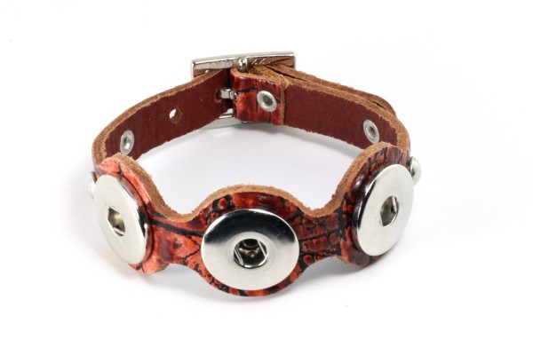 Lederarmband für 3 Druckknöpfe, gewellt, Rot-Töne, 25cm