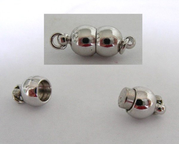 Magnetverschluss, länglich, rhodiniert, Silberfarben, 15x6mm