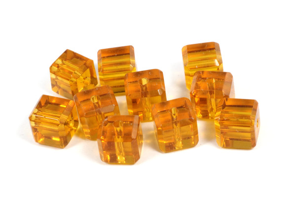 Glasperlen, Würfel, facettiert, Honig, 8x8mm