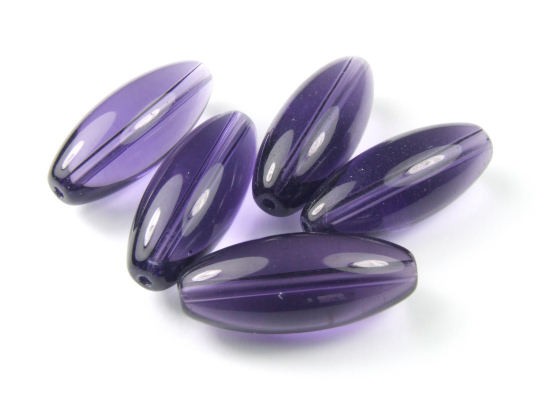 Glasperlen Schmuckperlen Oliven, 29 × 12 mm, Lila, Kristallglas