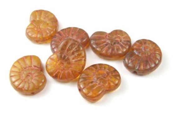 Perlen, böhmisch, Schnecken in Steinoptik, Braun, 17x13mm