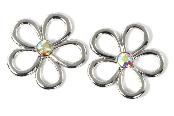Anhänger, Blume mit Strass mittig, Silberfarben, 29mm