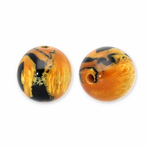 Resinperlen, rund, Burnt Orange/Schwarz/Goldfarben, mit Glitzer, 12mm
