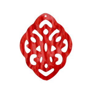 Anhänger aus Kunstharz, Raute, barocker Stil, Chilli Red, 33x42mm