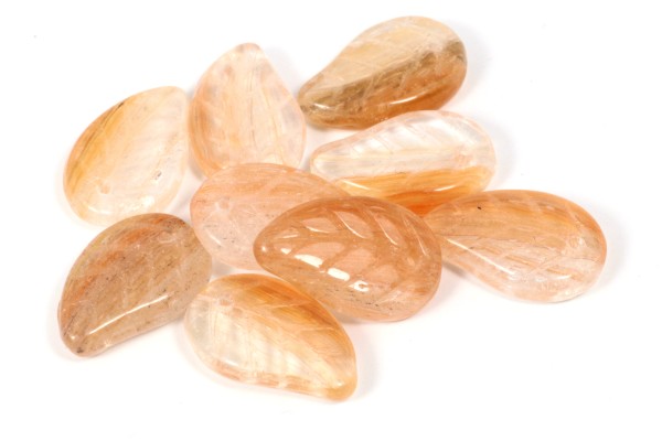 Böhmische Glasperlen, Blatt, Lachs/Transparent, 15x9mm