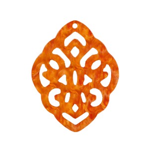 Resin Anhänger, Rhombe, Barock, Flame Orange, 42x30mm