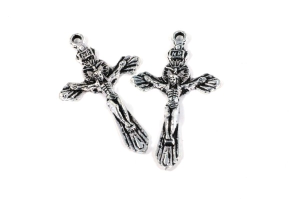 Anhänger, Kreuz, mit Korpus, Antik Silberfarben, 39x22mm