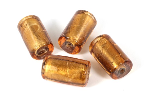 Glasperlen, Silberfolieneinzug, Walze, Braun, 16x10mm