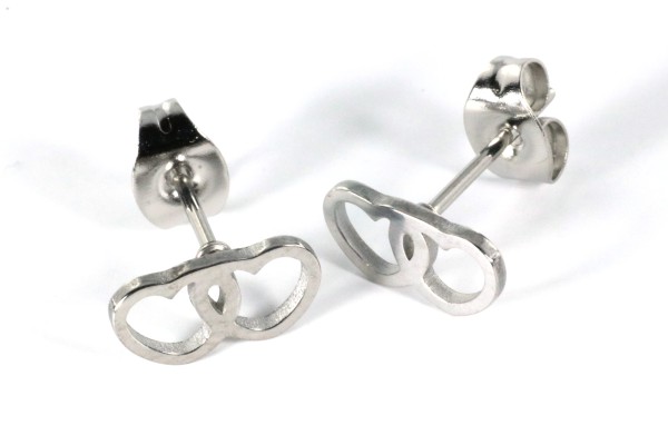 Ohrstecker, Edelstahl, doppelte Herzen, 10mm