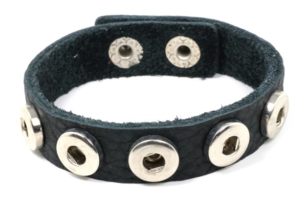 Lederarmband für 5 Mini Druckknöpfe, weich, Schwarz, 20-22cm