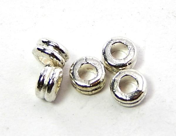 Metallperlen, Rondell mit Rille, Silberfarben, 5.8x3mm