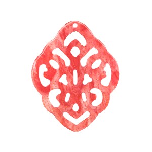 Resin Anhänger Barock Rhombus Korallenrosa (Living Coral Pink), 42 x 32 mm