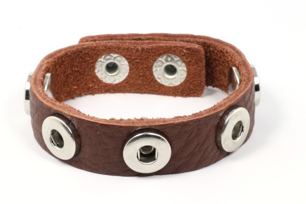 Lederarmband für 5 Mini Druckknöpfe, weich, Dunkelbraun, 16-18cm