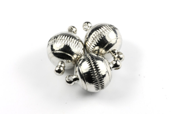 Magnetschloss, Kugel, gerillt, Platinfarben, 12mm