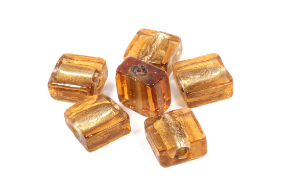 Glasfolienperlen, quadratisch, Braun, 12x12x6mm