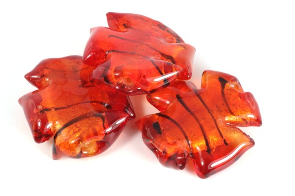 Glasperlen mit Silberfolieneinzug, Orange/Rot, 20x21mm