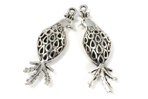 Anhänger, Pfau, filigran, Antik Silberfarben, 46x13mm