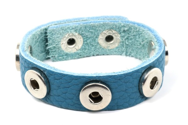 Lederarmband für 5 Mini Druckknöpfe, weich, Türkis, 16-18cm