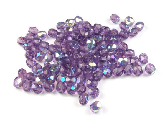 Glasschliffperlen, böhmisch, Violett AB, 4mm, 50 Stück
