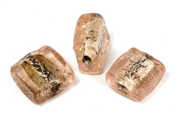 Glasperlen mit Silberfolieneinzug, Beige, 16x16x10mm