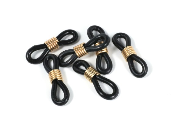Gummischlaufen für Brillenbänder, Schwarz mit Goldfarben, 21mm