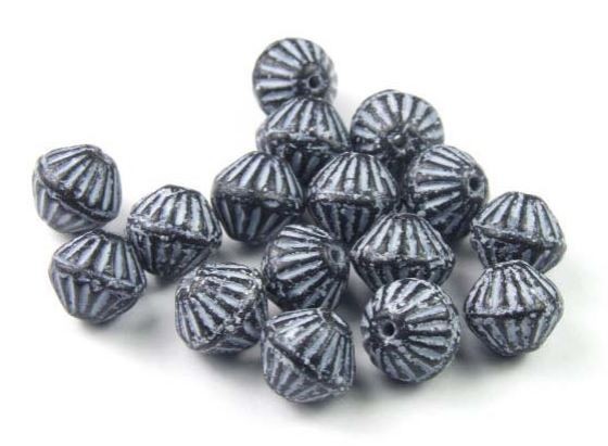 Doppelkegel, böhmisches Glas, Schwarz-Weiß, 7x8mm