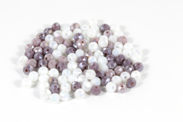 Schliffperlen, Rondelle, Weiß/Lila-Töne, 125 Stück