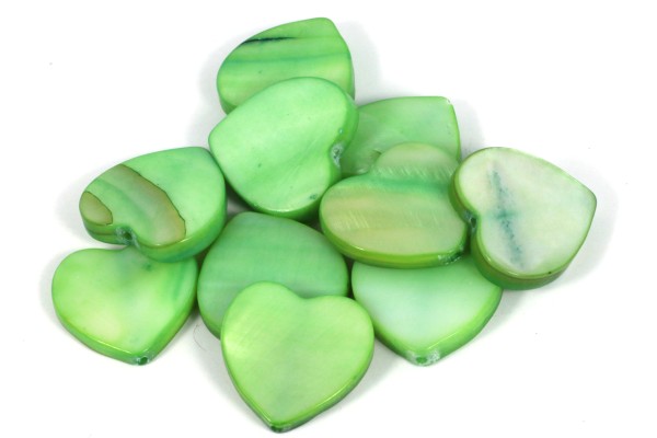 Muschelperlen, Herzen, Grün, 15x15mm