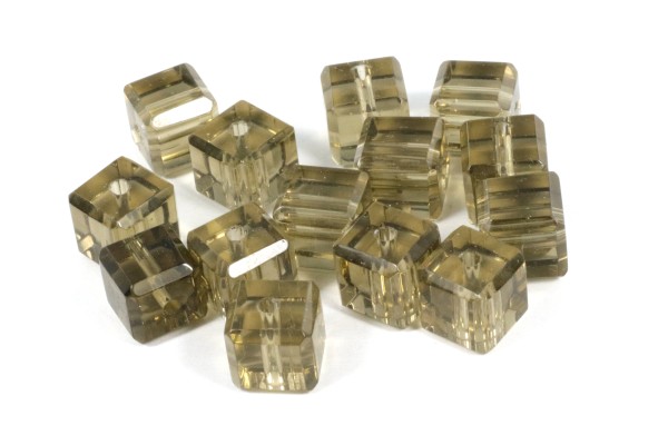 Glaswürfel, Kristallglas, facettiert, Grau, 10x10mm