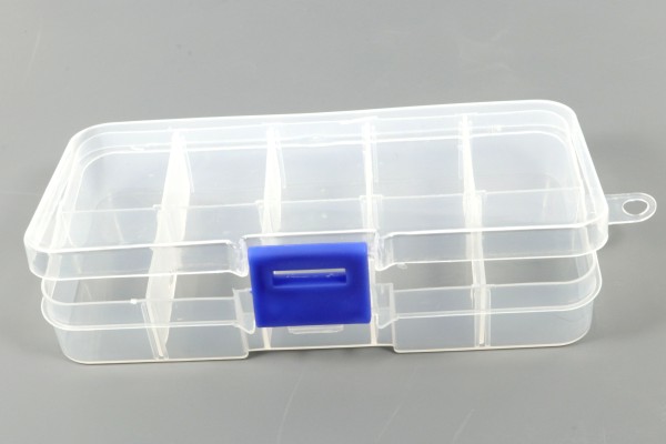 Sortierbox, rechteckig, transparent, 10 Fächer, 13x6.5cm