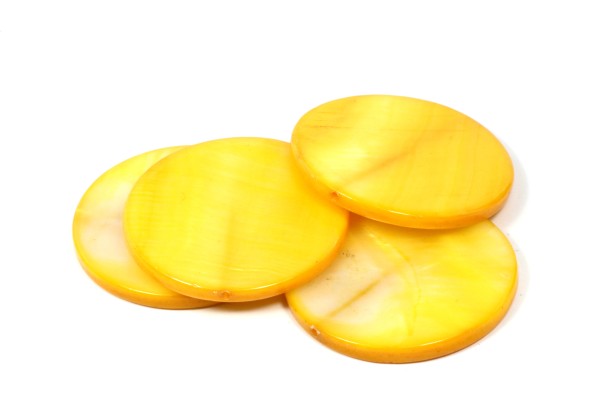 Muschelperlen, Scheiben, Gelb, 30mm