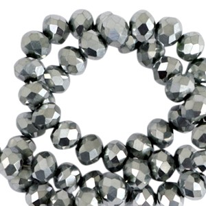 Glasschliffperlen, Rondelle, Farbe Silver-Pearl Shine coating, 4x3mm