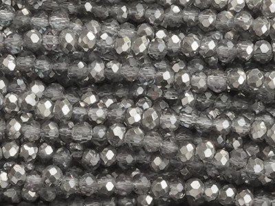 Schliffperlen, Rondelle, Silberfarben/Blau/Crystal, 1.7x2.5mm, ca. 175 Stück per Strang