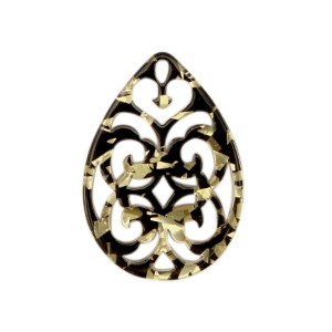 Resin Anhänger, marmoriert, Barock, Tropfen, Champagne Black, 38x26mm