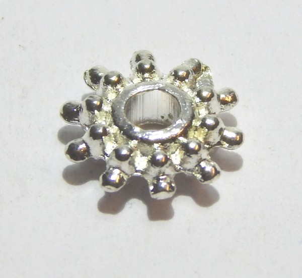 Metallperlen, Rondelle mit Zacken, Silberfarben, 9x3mm