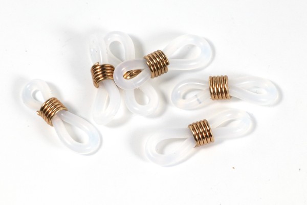 Gummischlaufen für Brillenbänder, Weiß mit Goldfarben, 21mm