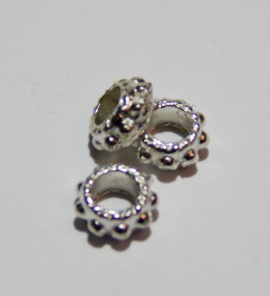 Metallperlen, Rondell mit Verzierung, Silberfarben, 5x3mm
