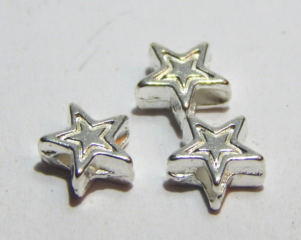 Metallperlen, Sterne, Silberfarben, 6x3mm