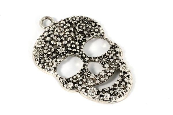 Anhänger, Totenkopf, groß, Silberfarben, 49x31mm