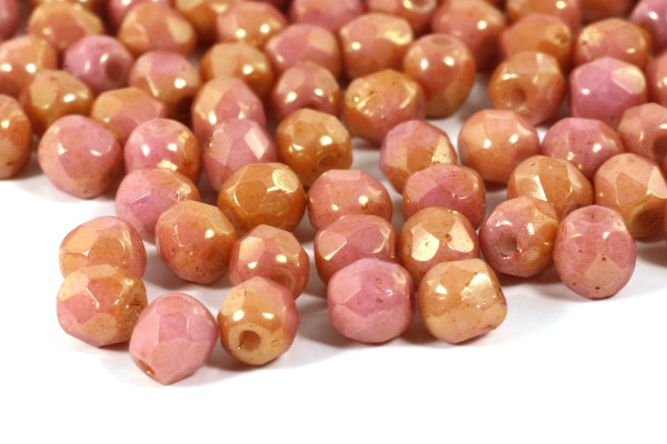 Schliffperlen, böhmisch, Chalk White Red Luster, 4mm, 50 Stück