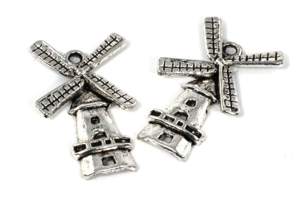 Anhänger, Windmühle, Antik Silberfarben, 28x16mm