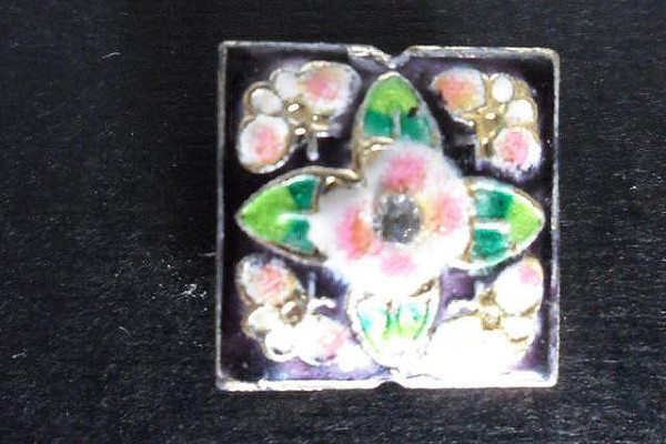 Cloisonneperlen, Quadrat, Schwarz mit Muster, 22x22x8mm